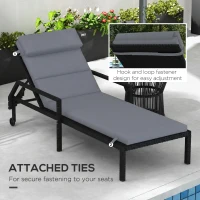 Outsunny Patio Chaise Lounge Chair Cushion Replacement Sun Lounger Pads with Headrest and Ties, Dark Grey(m-6)
