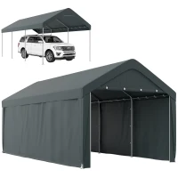Outsunny Carport, 10 x 20 ft Portable Garage with 2 Roll-Up Doors and Removable Sidewalls for Car, Truck, Boat, Dark Grey(m-9)