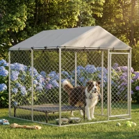 PawHut 6.6' x 6.6' x 6.6' Outdoor Dog Kennel Heavy Duty Galvanized Steel with UV-resistant Roof, Silver(m-1)