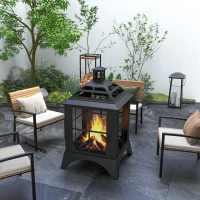 Outsunny Wood-Burning Fire Pit, Chimney Style Firepit with Poker, 28" x 28", Black(m-2)