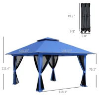 Outsunny 13' x 13' Pop Up Gazebo Instant Canopy Tent Shelter with 2-Tier Roof, Carry Bag, Wight Bags for Outdoor, Garden, Blue(m-3)