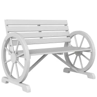 Outsunny 41" Wooden Wagon Wheel Bench, Rustic Outdoor Patio Bench Weather Resistance Furniture, 2-Person Slatted Seat with Backrest, Light Gray(m-1)