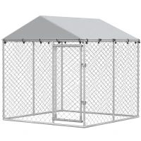 PawHut 6.6' x 6.6' x 6.6' Outdoor Dog Kennel Heavy Duty Galvanized Steel with UV-resistant Roof, Silver(m-2)