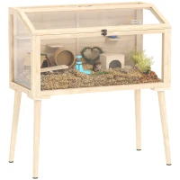 PawHut Wooden Hamster Cage, Hamster Habitat with Openable Top, Seesaws, Platforms, Water Bottle for Gerbils, 43.3"x20.5"x39.8"(m-9)