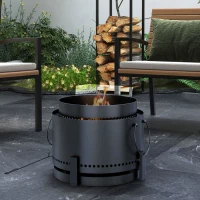 Outsunny Smokeless Fire Pit with Ash Catcher, Portable Wood Burning Firepit with Poker for Garden Camping Bonfire Party, Black(m-8)
