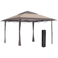 Outsunny 13' x 13' Outdoor Pop-Up Party Tent Canopy with Top Vent, 3-Level Adjustable Height, and Roller Bag, Khaki(m-2)