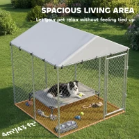 PawHut 6.6' x 6.6' x 6.6' Outdoor Dog Kennel Heavy Duty Galvanized Steel with UV-resistant Roof, Silver(m-5)