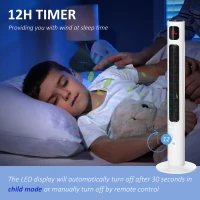 HOMCOM Freestanding Tower Fan Cooling for Home Bedroom with Oscillating, 3 Speed, 12h Timer, LED Sensor Panel, Remote Controller, White(m-6)