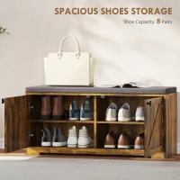 HOMCOM Shoe Storage Bench with Padded Seat, Entryway Bench Holds up to 352 lb, Shoe Organizer, 8 Pairs, Rustic Brown(m-4)