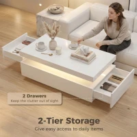 HOMCOM LED Coffee Table with Storage, 2-Tier Modern Center Table with 2 Drawers for Living Room, High Gloss White(m-6)