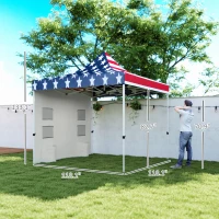 Outsunny 10' x 10' Heavy Duty Pop Up Canopy Tent with Sidewall, UPF50+ Instant Sun Shelter with Storage Pockets, American Flag(m-3)