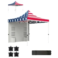 Outsunny 10' x 10' Heavy Duty Pop Up Canopy Tent with Sidewall, UPF50+ Instant Sun Shelter with Storage Pockets, American Flag(m-1)
