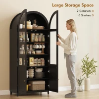 HOMCOM Arched Kitchen Pantry Cabinet, 71" Tall Farmhouse Kitchen Storage Cabinet with Acrylic Glass Doors, Black(m-5)