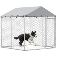 PawHut 6.6' x 6.6' x 6.6' Outdoor Dog Kennel Heavy Duty Galvanized Steel with UV-resistant Roof, Silver(m-13)