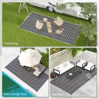 Outsunny Reversible Outdoor Rug, Waterproof Plastic Straw RV Rug with Carry Bag, 9' x 18', Black and White Clover(m-5)