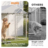 PawHut 6.6' x 6.6' x 6.6' Outdoor Dog Kennel Heavy Duty Galvanized Steel with UV-resistant Roof, Silver(m-7)
