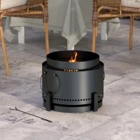 Outsunny Smokeless Fire Pit with Ash Catcher, Portable Wood Burning Firepit with Poker for Garden Camping Bonfire Party, Black(m-1)
