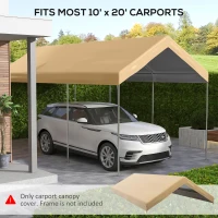 Outsunny 10 x 20ft Carport Replacement Canopy, UV Resistant Garage Car Cover with Ball Bungee Cords, Beige(m-4)