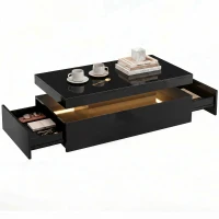 HOMCOM LED Coffee Table with Storage, 2-Tier Modern Center Table with 2 Drawers for Living Room, High Gloss Black(m-12)