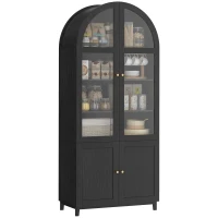 HOMCOM Arched Kitchen Pantry Cabinet, 71" Tall Farmhouse Kitchen Storage Cabinet with Acrylic Glass Doors, Black(m-9)
