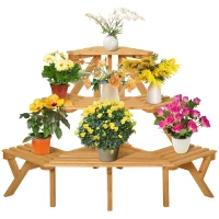 Outsunny Wooden Rustic 3-Tier Raised Plant Stand with Slatted Shelves Indoor & Outdoor Display Rack Plant Pot Organizer 37.75" x 25.25" x 24"(m-2)