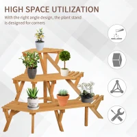 Outsunny Wooden Rustic 3-Tier Raised Plant Stand with Slatted Shelves Indoor & Outdoor Display Rack Plant Pot Organizer 37.75" x 25.25" x 24"(m-5)