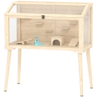 PawHut Wooden Hamster Cage, Hamster Habitat with Openable Top, Seesaws, Platforms, Water Bottle for Gerbils, 43.3"x20.5"x39.8"(m-2)