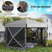 Outsunny 12' x 12' Hexagonal Pop Up Gazebo Canopy Tent with 5 Sidewalls, Outdoor Canopy Shelter with Carry Bag, Dark Gray(m-4)