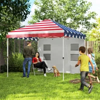 Outsunny 10' x 10' Pop Up Canopy Tent w/ Sidewall, Height Adjustable Instant Sun Shelter w/ Storage Pockets, American Flag Print(m-2)