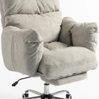 HOMCOM Office Chair with Foot Rest, Ergonomic Reclining Computer Gaming Chair w/ Snow Flannel Fabric, Thick Cushion, Light Grey(m-11)