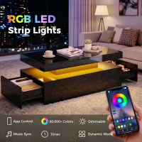 HOMCOM LED Coffee Table with Storage, 2-Tier Modern Center Table with 2 Drawers for Living Room, High Gloss Black(m-4)