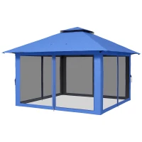 Outsunny 13' x 13' Pop Up Gazebo Instant Canopy Tent Shelter with 2-Tier Roof, Carry Bag, Wight Bags for Outdoor, Garden, Blue(m-1)