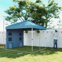 Outsunny 10' x 10' Pop Up Canopy Tent w/ Sidewall, UPF50+ Height Adjustable Instant Sun Shelter w/ Storage Pockets, Sea Blue(m-3)