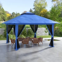 Outsunny 13' x 13' Pop Up Gazebo Instant Canopy Tent Shelter with 2-Tier Roof, Carry Bag, Wight Bags for Outdoor, Garden, Blue(m-2)