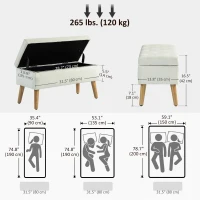 HOMCOM Storage Ottoman with Lid, Velvet Upholstered Storage Bench with Wood Legs for Living Room, Cream White(m-3)