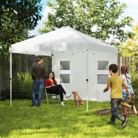 Outsunny 10' x 10' Pop Up Canopy Tent w/ Sidewall, UPF50+ Height Adjustable Instant Sun Shelter w/ Storage Pockets, White(m-2)