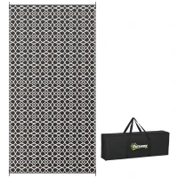 Outsunny Reversible Outdoor Rug Carpet RV Camping Rugs with Carry Bag, 9' x 18', Black & White Clover(m-11)