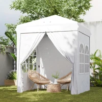 Outsunny 6.7' x 6.7' Pop-Up Canopy Tent with Sidewalls, Height-Adjustable, Carry Bag Included, for Outdoor, Garden, Patio, White(m-8)