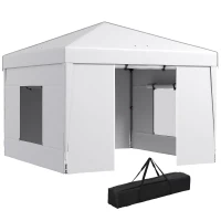 Outsunny 9.7' x 9.7' Pop Up Canopy with Sidewalls, Portable Canopy Tent with 2 Mesh Windows, Reflective Strips, Carry Bag, White(m-11)