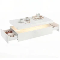 HOMCOM LED Coffee Table with Storage, 2-Tier Modern Center Table with 2 Drawers for Living Room, High Gloss White(m-12)