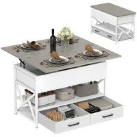 HOMCOM Modern Coffee Table, Lift Top Center Table with Fabric Drawers and Hidden Storage for Living Room, Cement Grey(m-9)