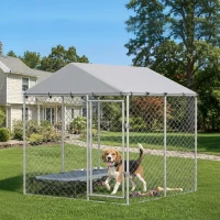 PawHut 6.6' x 6.6' x 6.6' Outdoor Dog Kennel Heavy Duty Galvanized Steel with UV-resistant Roof, Silver(m-8)