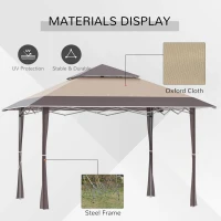 Outsunny 13' x 13' Outdoor Pop-Up Party Tent Canopy with Top Vent, 3-Level Adjustable Height, and Roller Bag, Khaki(m-4)