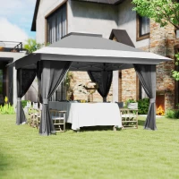 Outsunny 11.7' x 11.7' Pop Up Canopy Tent with Netting, UPF50+ Instant Sun Shelter with Wheeled Carry Bag and Sand Bags(m-8)