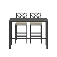 Outsunny 3 Piece Patio Bar Set, Outdoor Bar Table and Stools, Electrophoresis Steel Tabletop, X Back, Footrest, Cushions, Khaki(m-11)