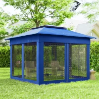 Outsunny Outdoor Patio Pop Up Canopy Gazebo Shelter with Zipper Netting, Carry Bag, 11' x 11', Blue(m-8)