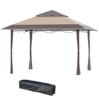 Outsunny 13' x 13' Outdoor Pop-Up Party Tent Canopy with Top Vent, 3-Level Adjustable Height, and Roller Bag, Khaki(m-11)