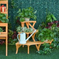 Outsunny Wooden Rustic 3-Tier Raised Plant Stand with Slatted Shelves Indoor & Outdoor Display Rack Plant Pot Organizer 37.75" x 25.25" x 24"(m-9)