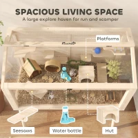 PawHut Wooden Hamster Cage, Hamster Habitat with Openable Top, Seesaws, Platforms, Water Bottle for Gerbils, 43.3"x20.5"x39.8"(m-4)