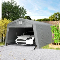 Outsunny 11' x 20' Portable Garage, Heavy Duty Carport Canopy with Ventilation Windows and Large Roll-up Door, Grey(m-8)